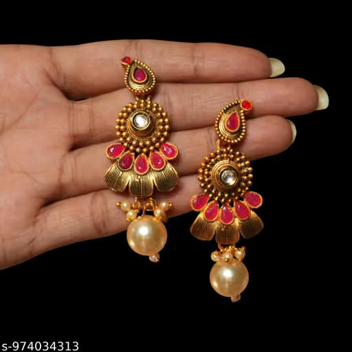 Gold-Plated Ethnic Jhumka Earrings with Pearls and Multicolor Stones for Women and Girls