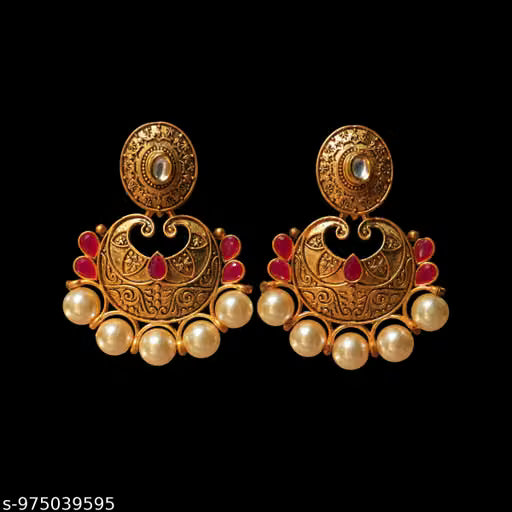 Gold-Plated Ethnic Jhumka Earrings with Pearls and Multicolor Stones for Women and Girls