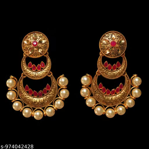 Gold-Plated Ethnic Jhumka Earrings with Pearls and Multicolor Stones for Women and Girls