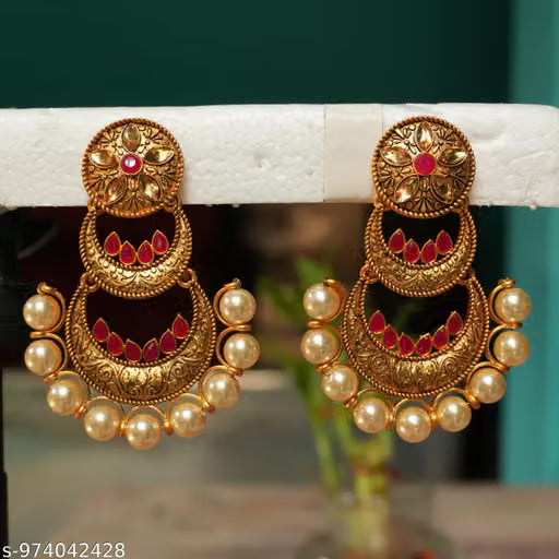 Gold-Plated Ethnic Jhumka Earrings with Pearls and Multicolor Stones for Women and Girls