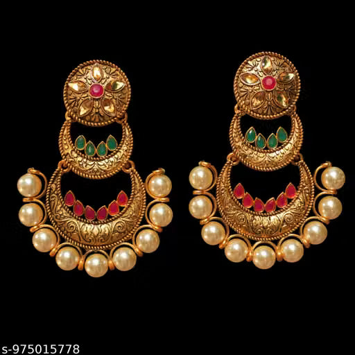 Gold-Plated Ethnic Jhumka Earrings with Pearls and Multicolor Stones for Women and Girls