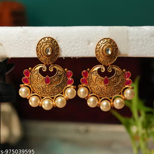 Gold-Plated Ethnic Jhumka Earrings with Pearls and Multicolor Stones for Women and Girls
